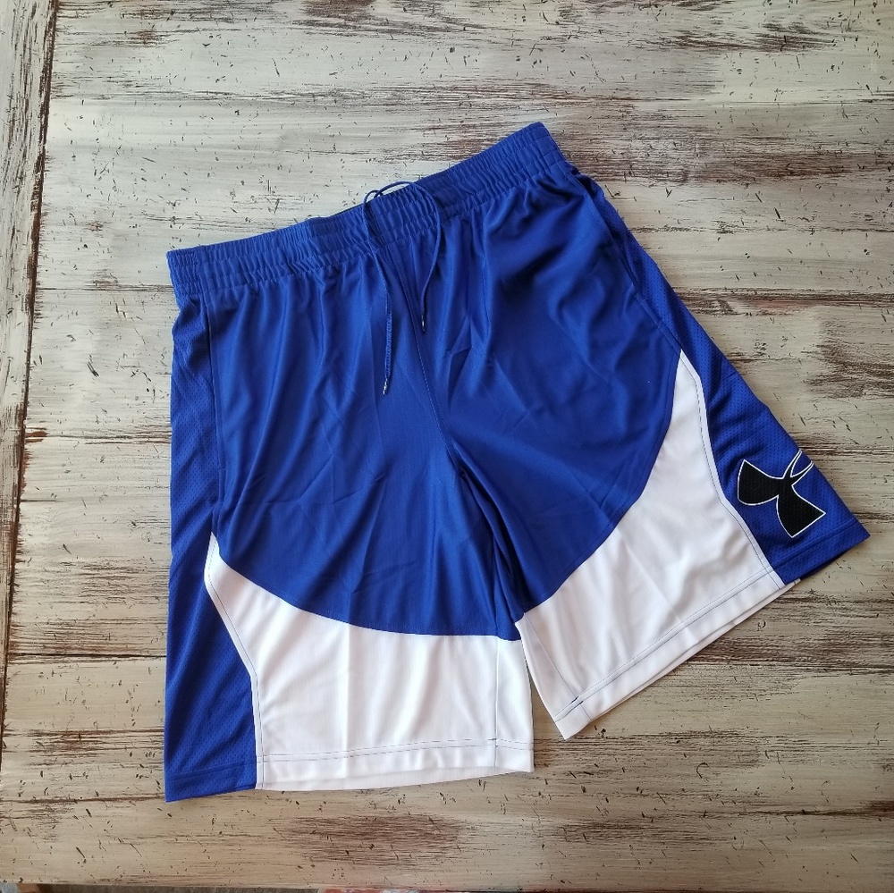 NWT Under Armour Basketball Shorts Blue/White/Blk